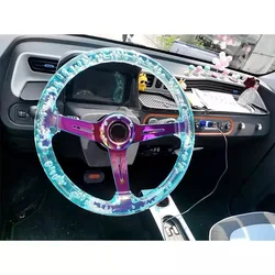 New 350mm14inch Acrylic Transparent Racing Sports Car Steering Wheel Neo Chrome ABS 70mm Deep Universal  Auto with Logo