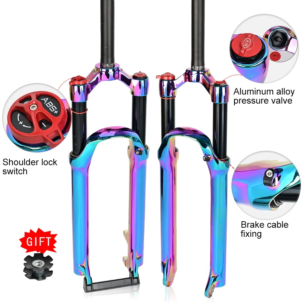 Rainow MTB Air Fork 27.5er 29inch Bicycle Suspension Fork Mountain Bike Straight Tube QR 100*9mm Disc Brake Locked Colorful Fork