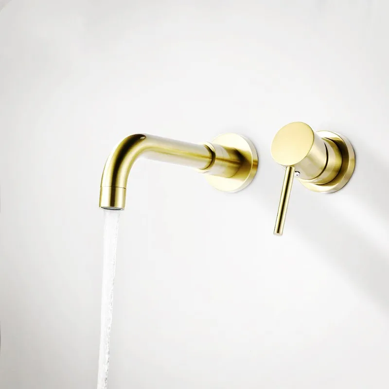 Solid brass gold bathroom sink faucet Top quality Wall mounted Cold hot water basin mixer faucet tap Rotatable Spout