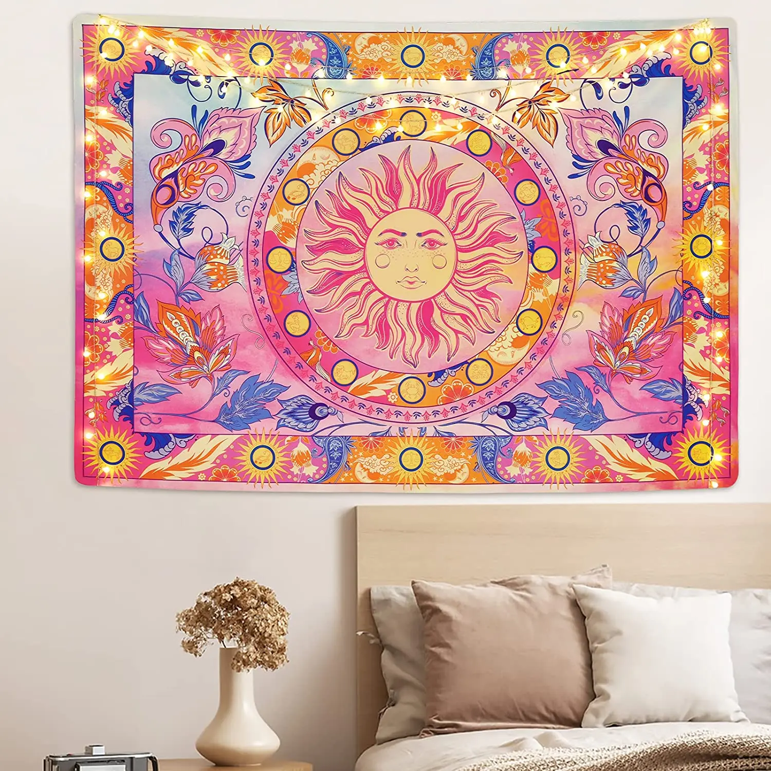 Burning Sun Tapestry Flower Vines Tapestries Vintage Floral Tapestry Mystic Tapestry Hippie Tapestry Wall Hanging for Room