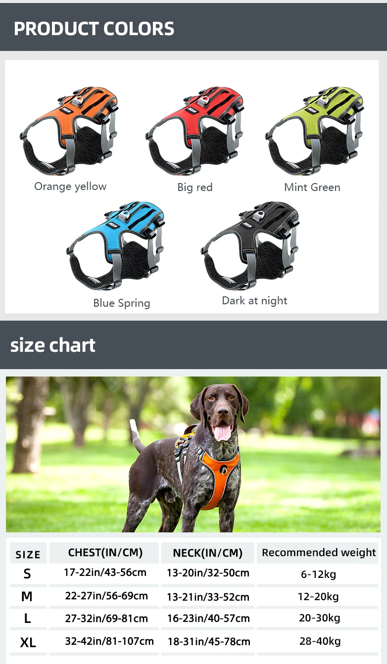 Pet Dog Harness For Big Large Dogs Training Vest Adjustable Strong Outdoor Reflective Harness Service Dog Supplies Leash Collar