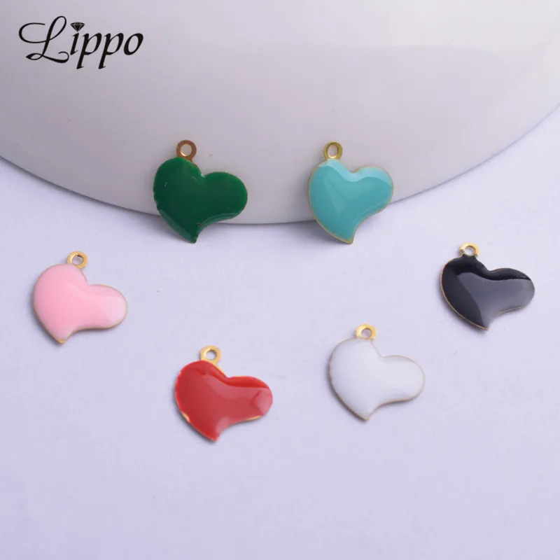 30pcs  11*12mm  Double Faced Enamelled Heart Charms Copper Small Charm Diy Jewelry Making