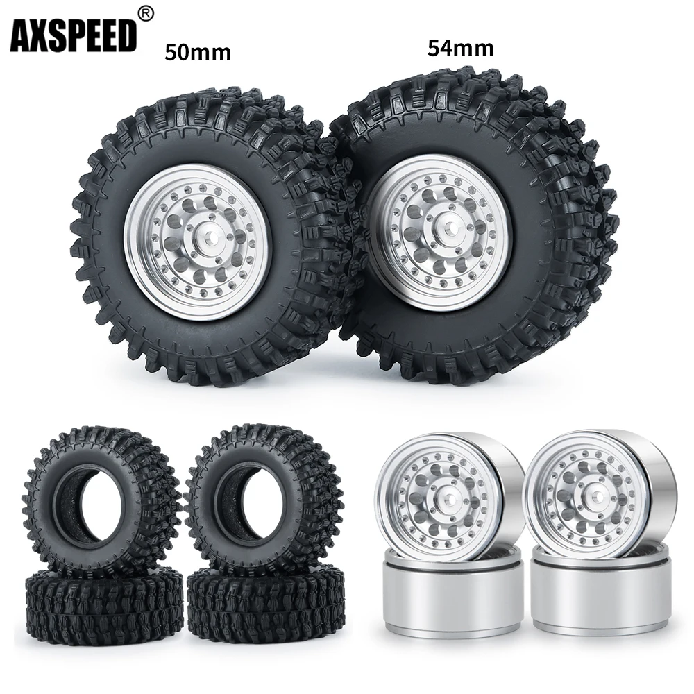 

AXSPEED 4Pcs 1.0" Beadlock Wheel Rims Rubber Tires 50mm/54mm for 1/24 RC Crawler Car Axial SCX24 90081 AXI00001 002 004 005 006