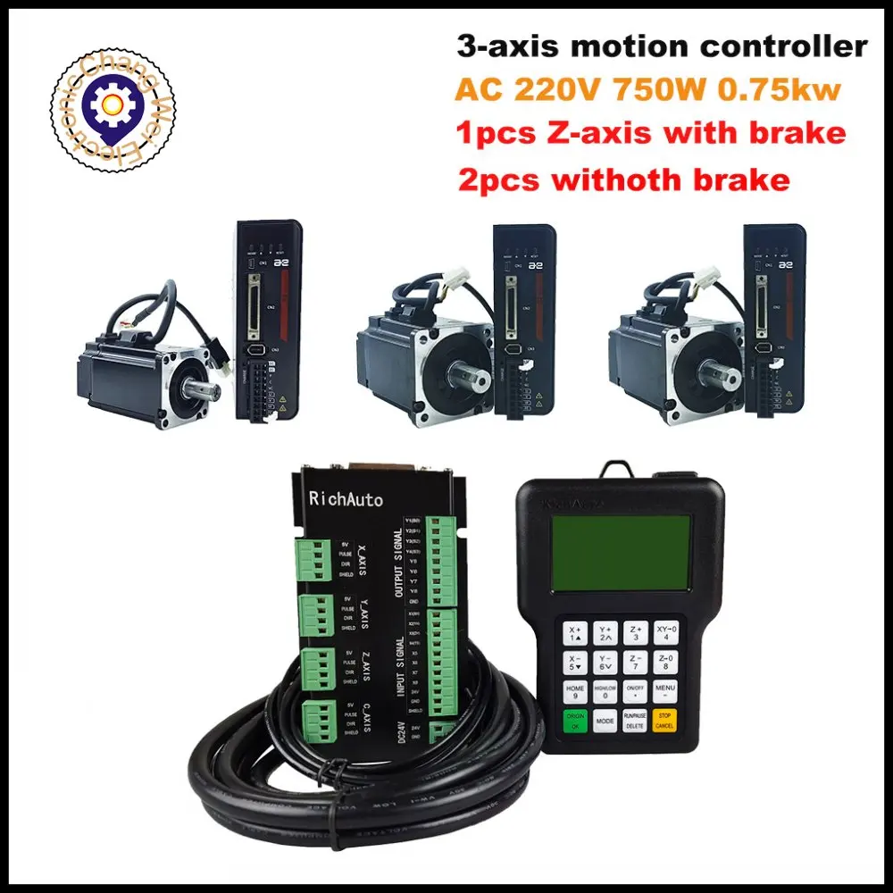 

RichAuto DSP A11E CNC 3-axis motion remote controller + AC 220V 750W 0.75kw 2.39NM multi-turn magnetic servo motor + driver kit