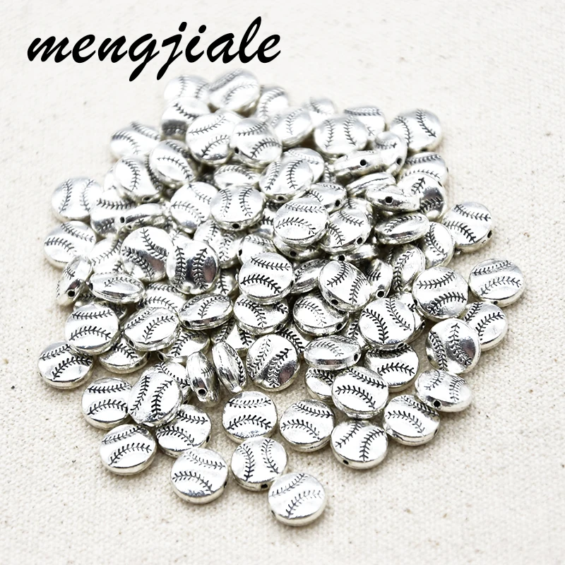 14pcs Wholesale Vintage  Metal  Alloy  Baseball Spacer Beads  For  Jewelry Making Necklace DIY Supplies