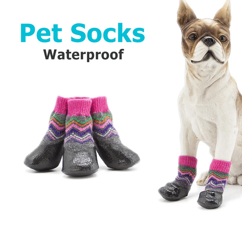 Waterproof Dogs Socks Rubber Fixed Pet Boots Dog Rain Snow Socks Footwear For Small Medium Big Dogs Non-slip Dogs Shoes at Home