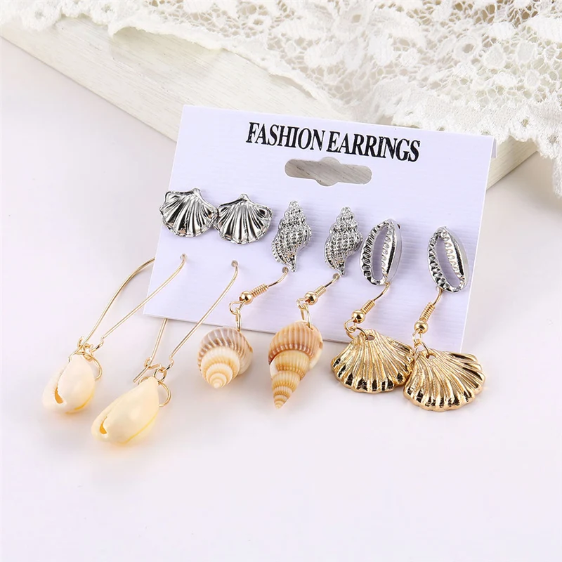 Fashion Women\'s Earrings Set Long Tassel Shell Earrings For Women Boho Dangle Earring Geometric Jewelry Female Pearl Earrings