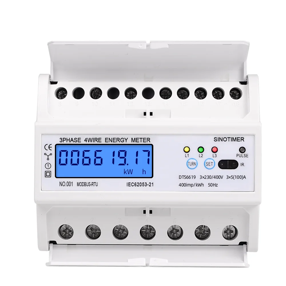 3 Phase 4 Wire RS485 Modbus 380V 100A  DIN Rail Energy Meter Digital Backlight Power Factor Monitor with Voltage Current Display