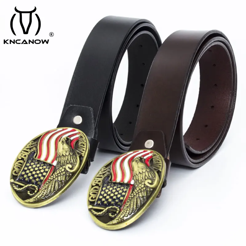 America Stylish Eagle Men Belt Luxury Solid Flag Buckle 2021 New Arrival Full Grain Cowhide Genuine Leather Strap Cintura Uomo