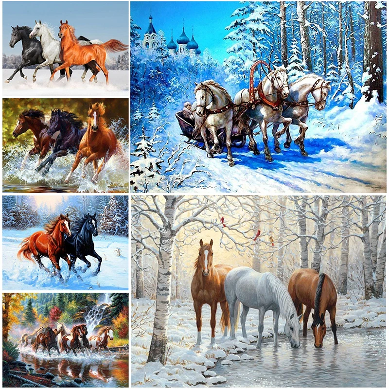 5D Diy Diamond Painting Horse Cross stitch Full Drill Square Diamond Embroidery Animals Mosaic Art Picture of Rhinestones Decor