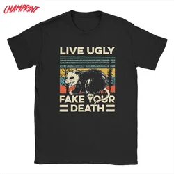 Men's T-Shirts Live Ugly Fake Your Death Retro Opossum Crazy Pure Cotton Tees Short Sleeve T Shirt Crew Neck Tops Plus Size