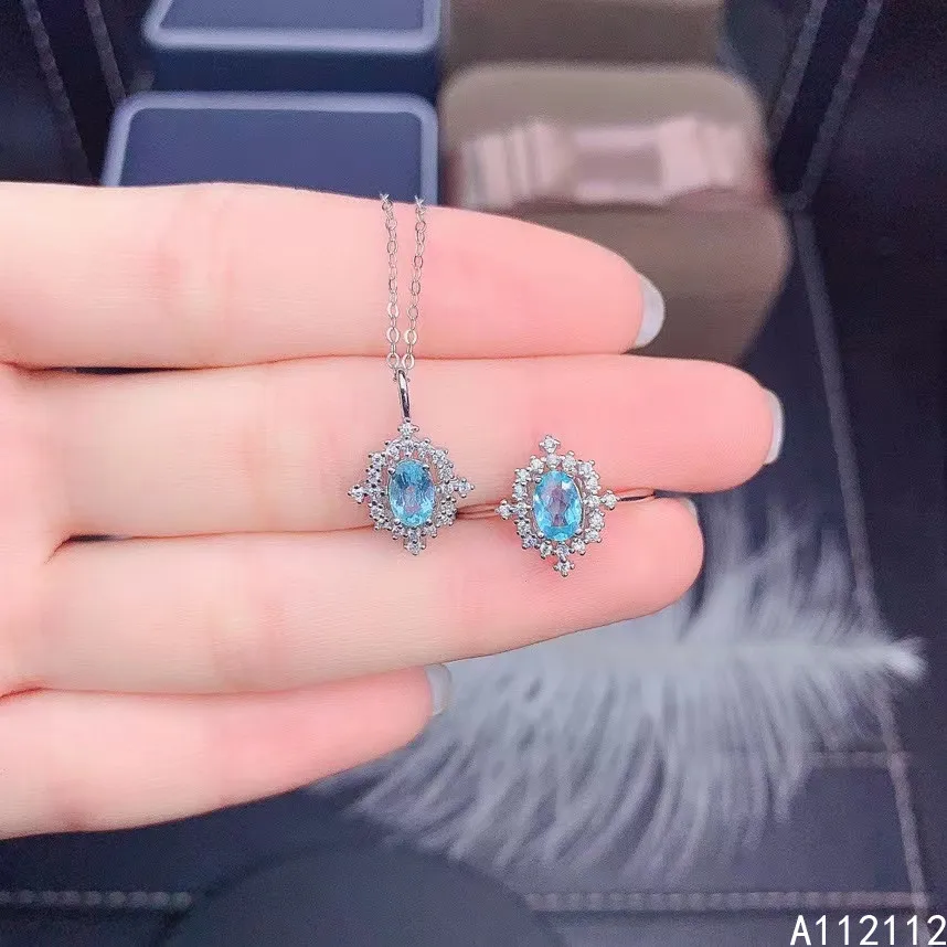 Fine Jewelry 925 Pure Silver Inset With Natural Gem Women's Popular Fresh Apatite Adjustable Set Gift Birthday Party Wedding Eng