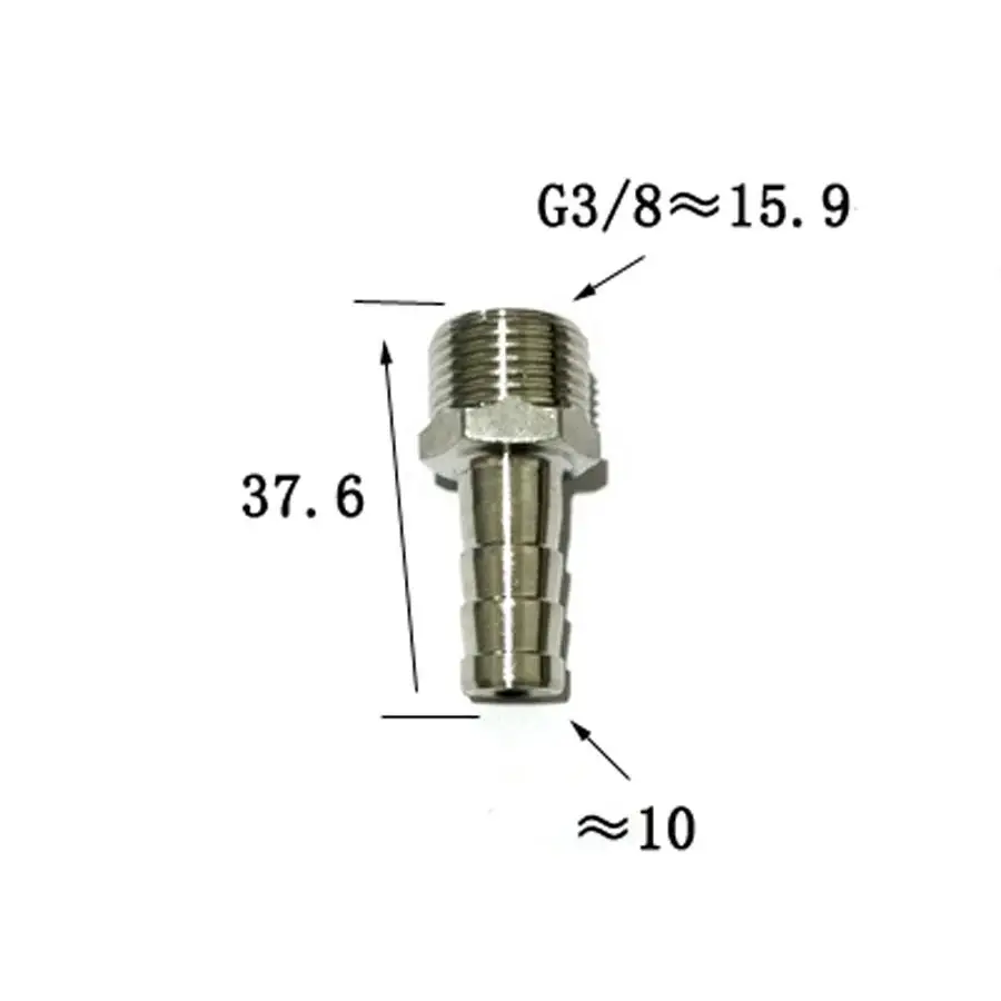 5 Pcs DN10 3/8 "Bsp Man X 10Mm Slang Barb Splicer Tule Fitting 201 Rvs