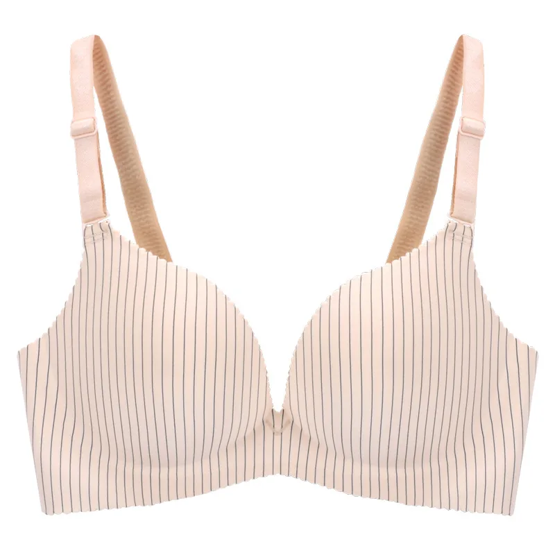 Wire Free Deep V Sexy Push Up Bra One-Piece Seamless Stripe Lingerie Soft Comfortable Cup Wide Straps Soutien Gorge