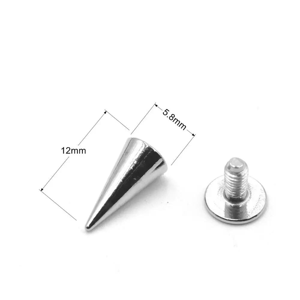 KALASO 20Pcs Silver Cone Rivet Screw Punk Style Stud Leathercraft Bullet Spikes DIY Craft Supplies Clothes Accessories 5.8*12mm