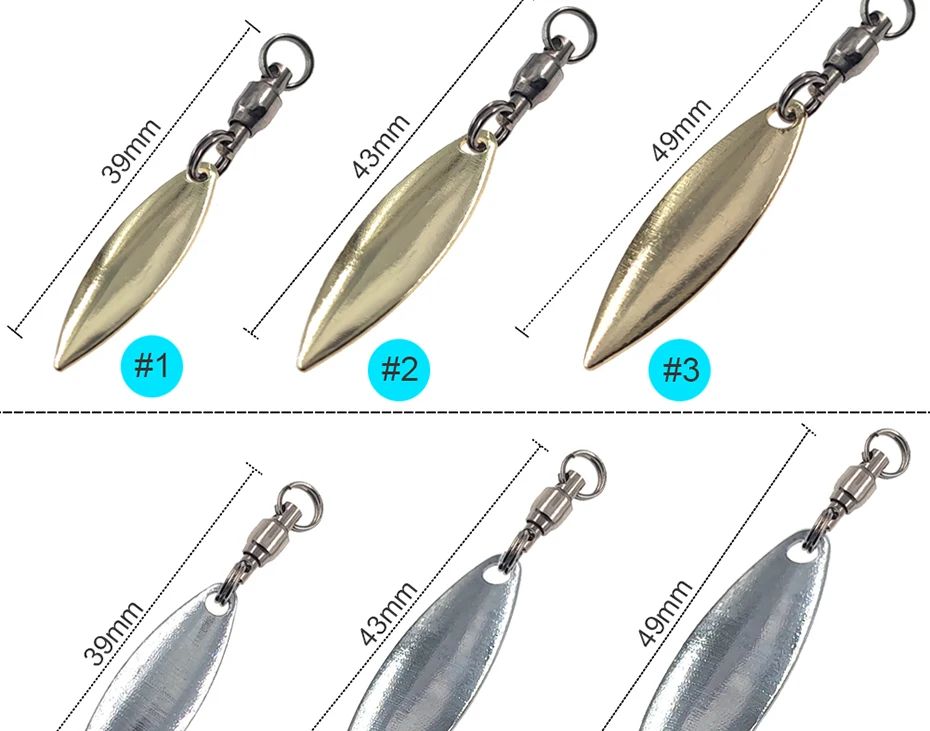 20 Stück Willowleaf-Spinnerblätter + Kugellager-Wirbel mit Spaltringen, Trolling-Angelköder-Zubehör, Spinnerbaits – Detail 2