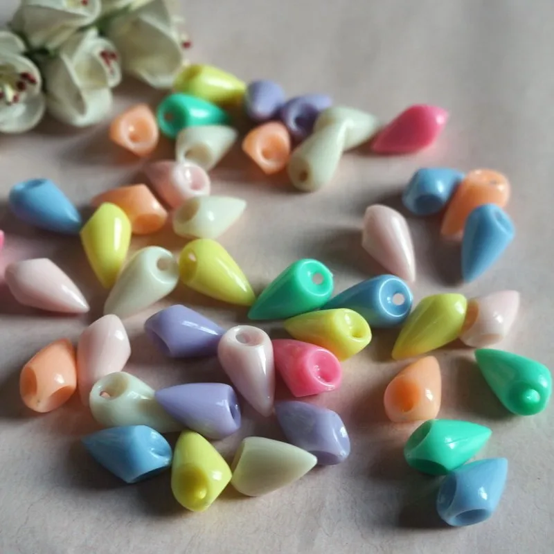 20Pcs/Lot 12X20mm Colorful Lifting Hole Pointed Cone Shape Acrylic Beads For Jewelry Making DIY Bracelet Necklace Accessories