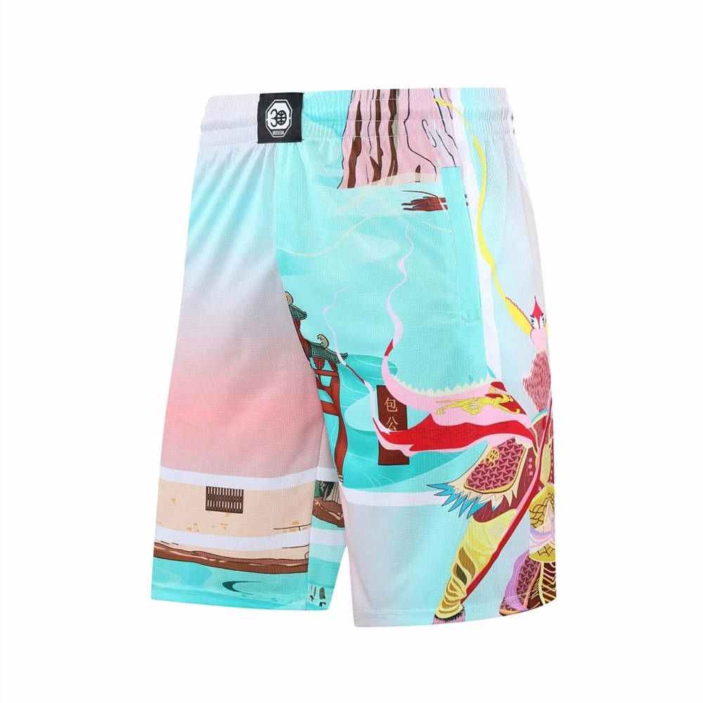 Personality Trendy Basketball Shorts Adult Zipper Pockets Sports Shorts Training Running Board Monkey King Print Short Pants