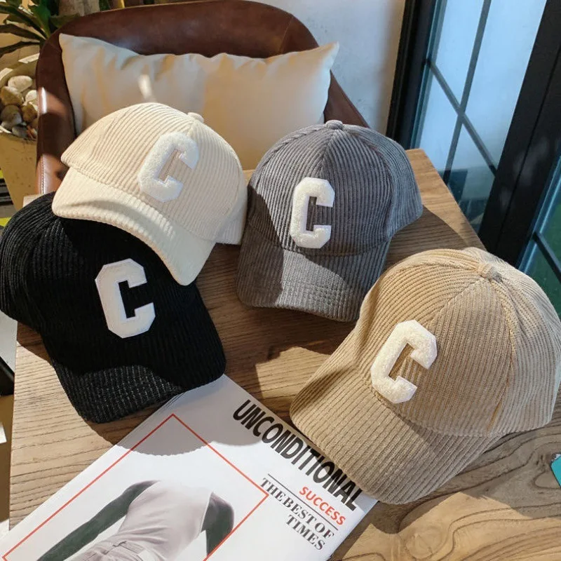 New Baseball Cap Women's Autumn And Winter New Corduroy Sports C Letter Outdoor Same Style Men's Hard Top Adjustable Hat