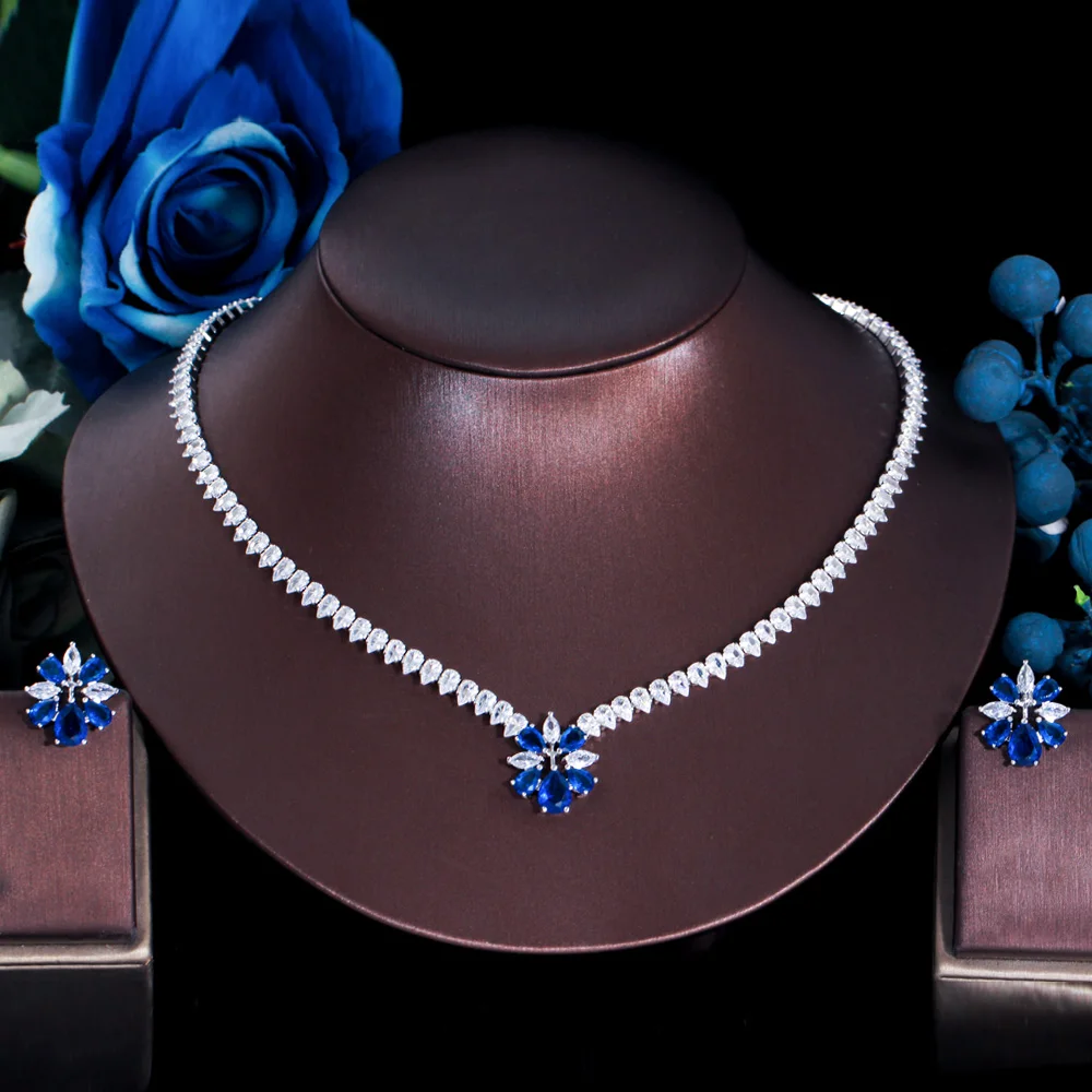 CWWZircons Glänzendes Gelbes CZ Damen Party Verlobungs- und Hochzeitsschmuckset mit Blumen-Halskette und Ohrringen, Brautjungfern-Geschenk, Großhandel T0792 – Detail 5