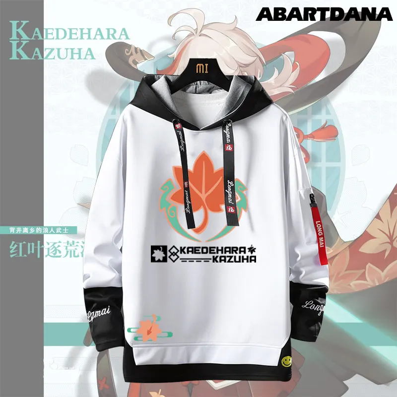 Game  Cosplay Kaedehara Kazuha Stitching Fake Two-piece Men Women Sweaters Streamers Hooded Pullover Hoodies