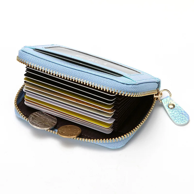 RFID Protection PU Leather Zipper Coin Purse And Wallet Women Female Fashion Plastic Credit Bank ID Card Case Holder Small  Bag image 4