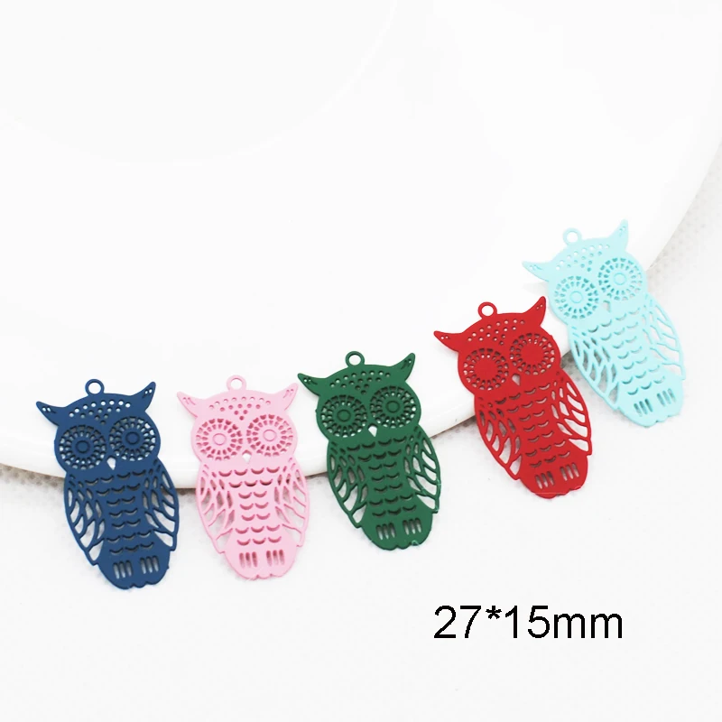 10pcs/Lot New Arrival Animal Owl Shape Pink Red Filigree Hollow Pendants Earrings Connectors DIY Jewelry Materials