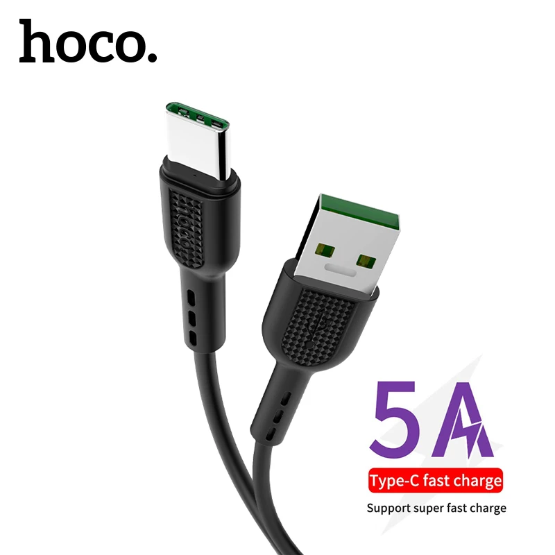 Hoco 1M 5A USB to Type C Fast Charging Phone Cable For Samsung A51 A12 F62 Type C Mobile Phone Charging Cable For Huawei P30 P40