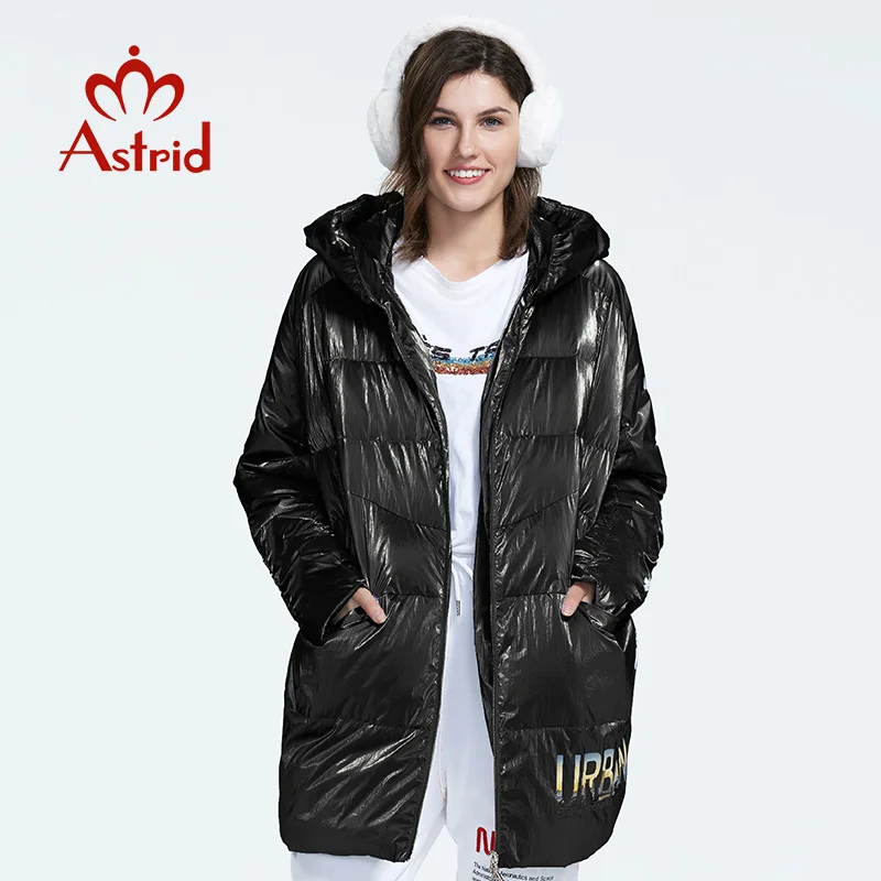 Imagem -02 - Astrid 2023 Inverno Nova Chegada para Baixo Jaqueta Feminina Roupas Soltas Outerwear Qualidade Grosso Algodão Comprimento Médio Cabolsa de Inverno Fr7078