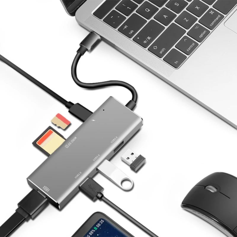 USB-разветвитель для док-станции, 3,0, 7 в 1, 100 Вт