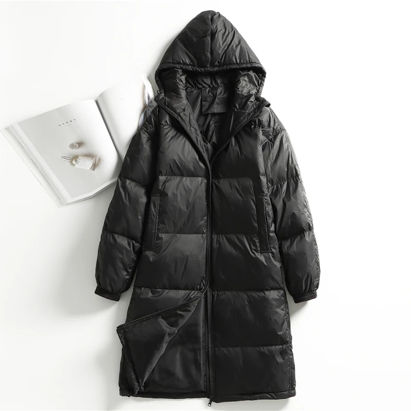 2021 New Collection Winter Women's Down Jackets Coats Female Long Casual Puffer Hooded Jackets Warm Parka Portable Overcoat