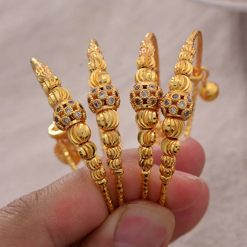 4PCS 24K African Arab bead Gold Color kids Bangles chind Jewelry Bangles Newborn Baby Cute/Romantic Bracelets  Gifts