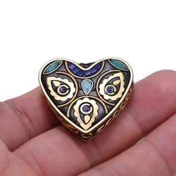 TZ-L06 Peach Heart Shaped Antique Gold Retro Nepal Beads Tibetan Metal Beads For Jewelry Making DIY Charm Bracelet Necklace