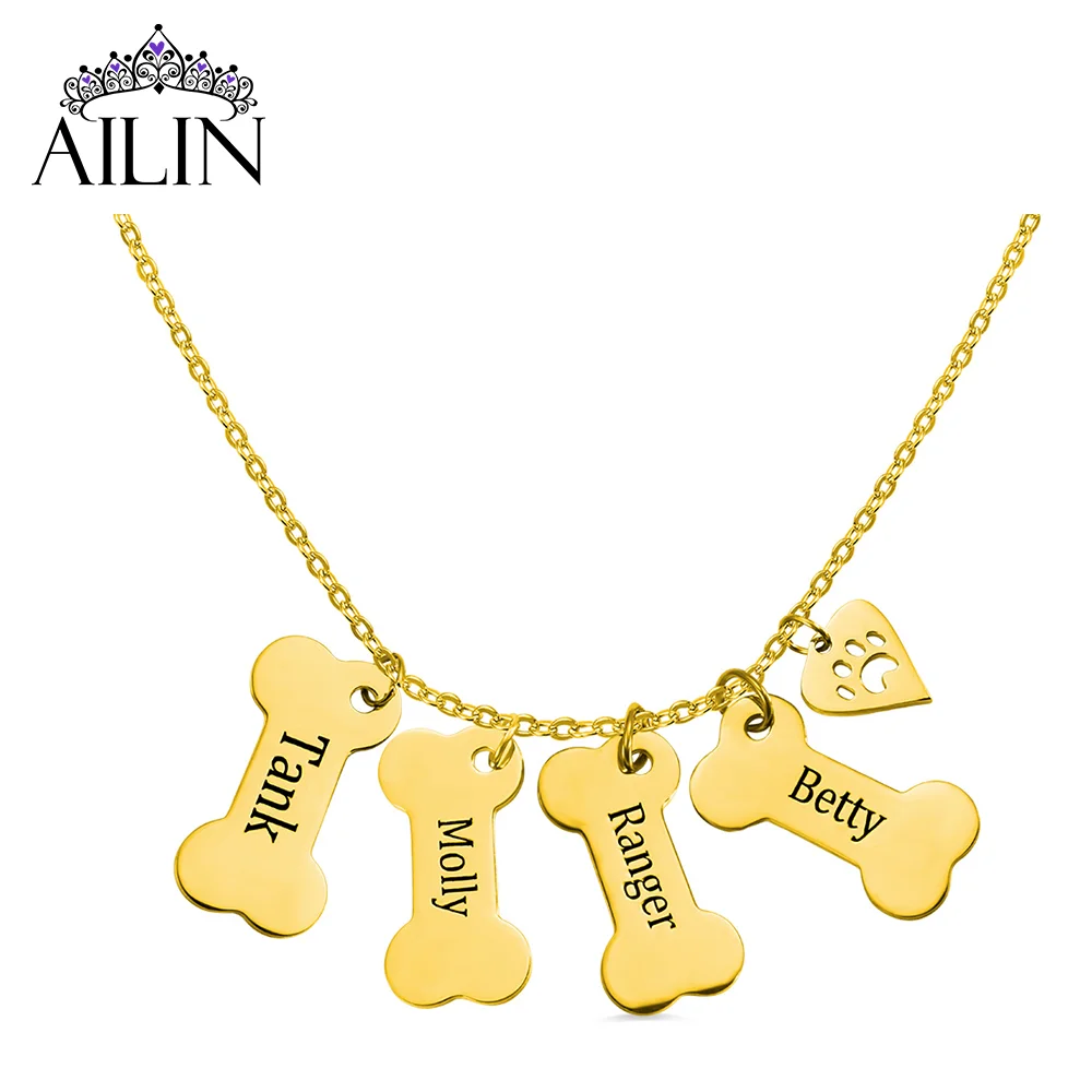 

AILIN Dropshipping Personalized Stainless Steel Dog Bone Necklace with Paw Print Single Hook Lovely Gifts for Mom Woman Birthday