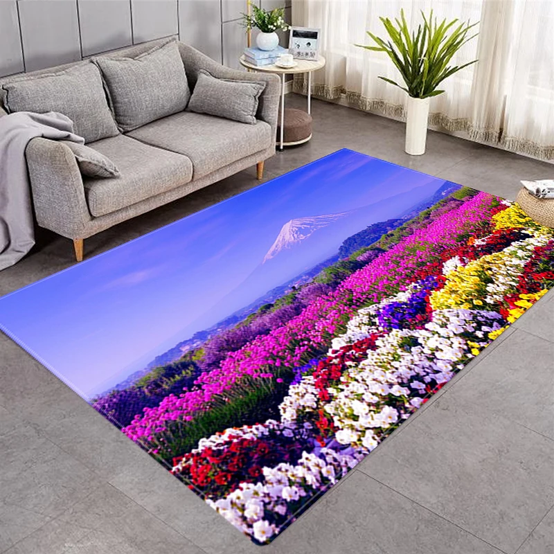 Cenário natural impresso tapetes Household Sala de estar 3D impressão a cores paisagem quarto decoração antiderrapante lavável pequeno tapete