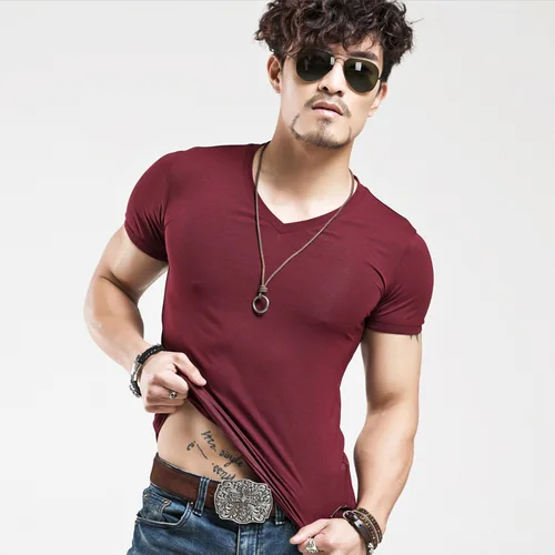 Imagen 2 del producto 2025 Mrmt nueva camiseta con cuello en V para hombre, camiseta de manga corta para hombre, camiseta de media manga de algodón Lycra para hombre, camiseta para hombre, ropa