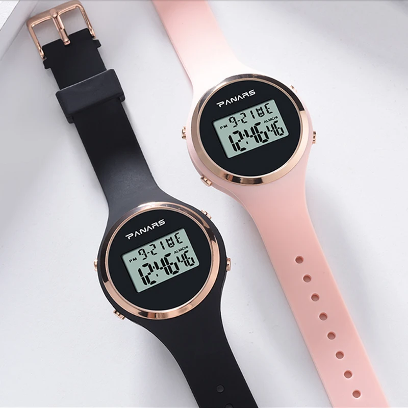 Relojes digitales con correa de silicona para mujer, pulsera luminosa con alarma, resistente al agua, 5 bares, a la moda, novedad