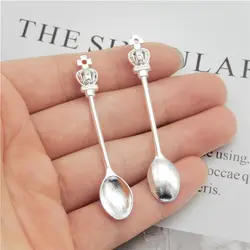 12PCS Classical Silver Color Crown Spoon Charms Alloy Tableware Pendant Jewelry Making Accessory Craft DIY 56*10mm