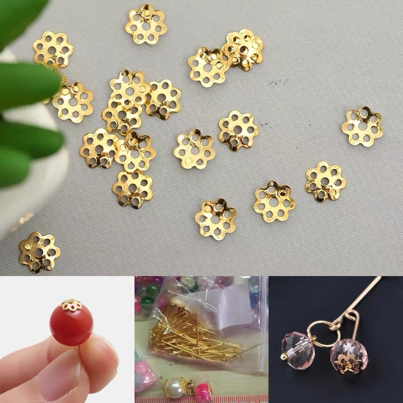 500pcs 6mm Silver Gold Bead Caps For Jewelry Bead Caps End Receptacle Hollow Flower Torus DIY Spaced Apart Jewelry Accessories