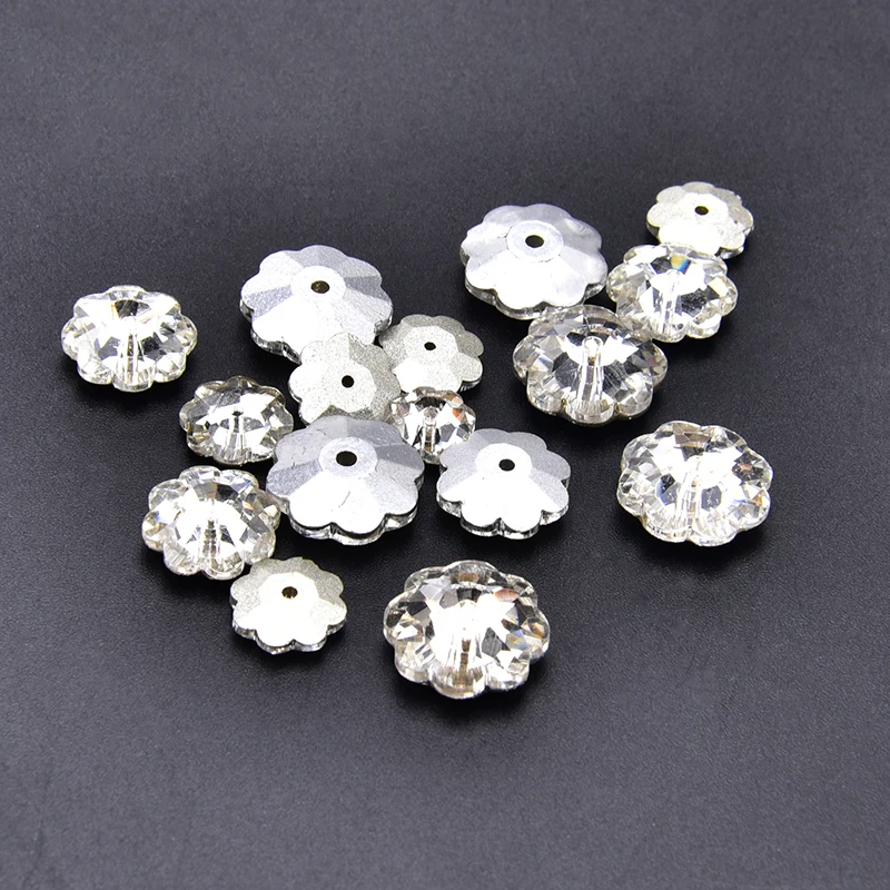 Flower Round Holl Sew On Beads With One hole Crystal Clear Color Plum Shape Sewing Rhinestone 6mm,8mm,10mm,12mm,14mm,16mm