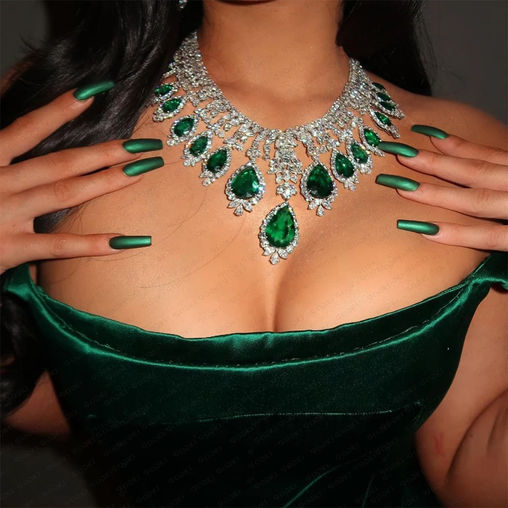 GODKI Famous Brand Green CZ Luxury African Jewelry Sets For Women Wedding Party Zircon Crystal Dubai Bridal Jewelry Set Gift