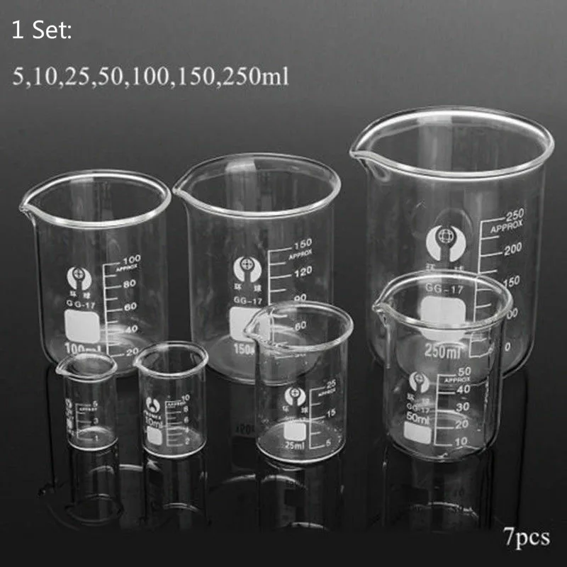 

Glass beaker 5/10/25/50/100/150/250ml each 1 low-shaped beaker laboratory glass transparent beaker thick borosilicate