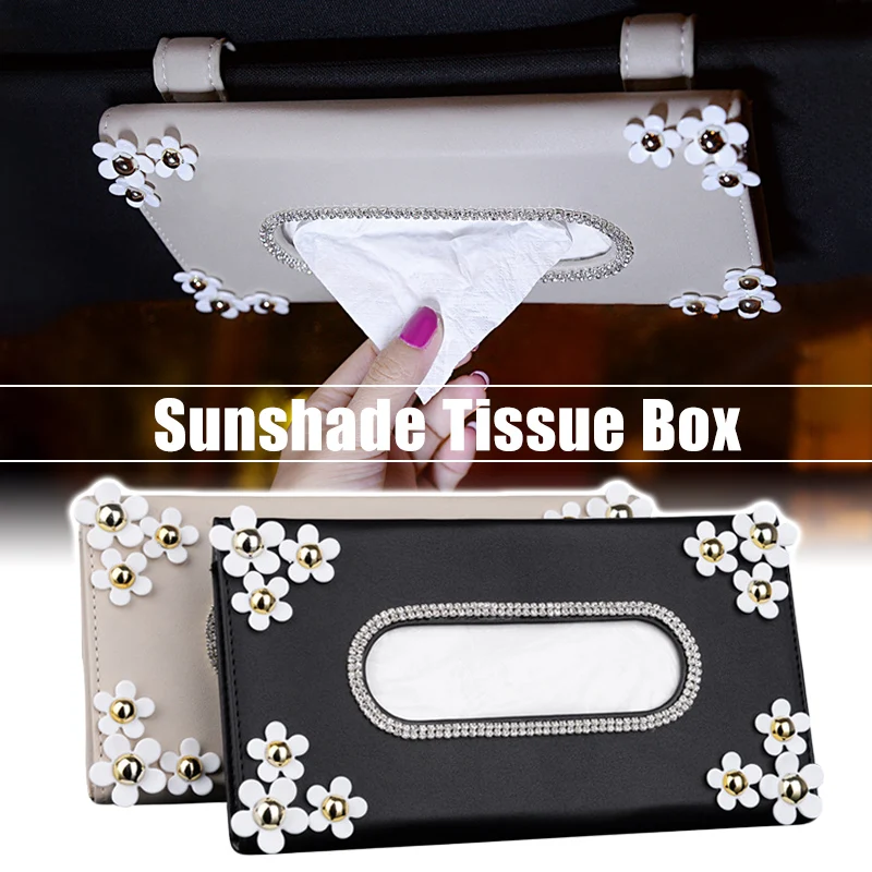 

Car Tissue Box Towel Sets Creative Floral Diamond Sun Visor Mounted Tissue Box Holder Auto Interior Storage Decor Accessories