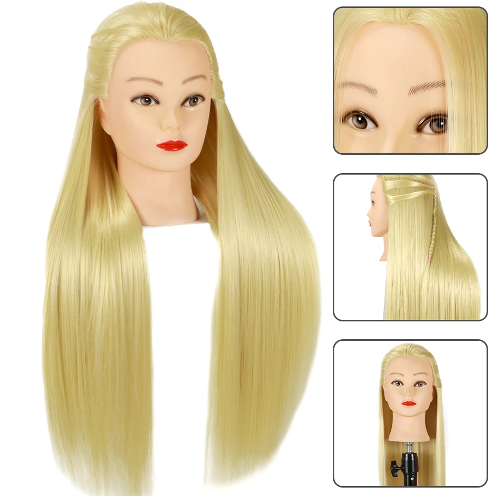 60Cm 100% High Temperature Fiber Blonde Hair Mannequin Head Training Head For Hairstyles Braid Hairdressing Manikin Doll Head