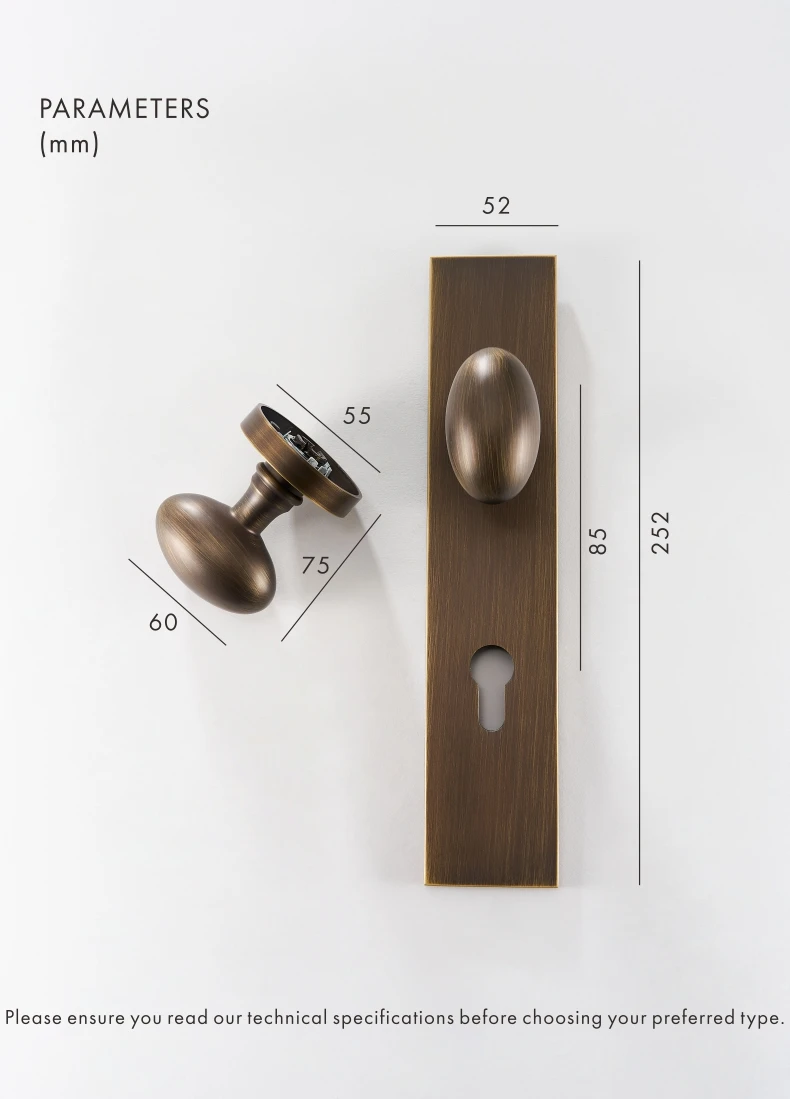 Dooroom Messing Türschloss Set Moderne Ei Geformt Knopf Lange Platte Innen Schlafzimmer Bad Doppel Holz Tür Lever Set Dummy griffe – Detail 15