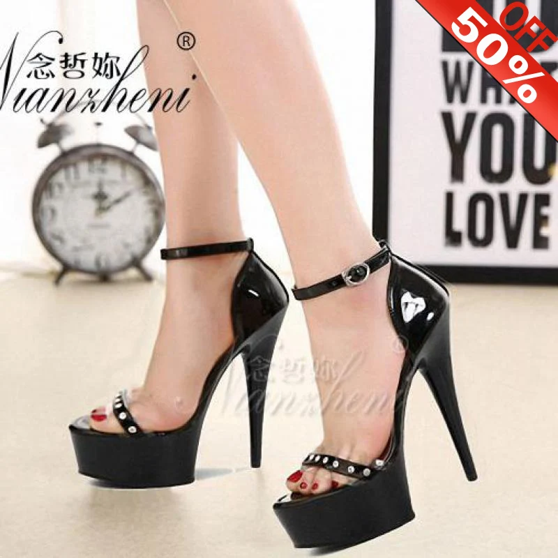 

New Arrival 15cm High-heeled Shoes Formal Dress Clear Rivet Platform Stiletto Sandals 6 Inch Gladiator Sexy Clubbing High Heels