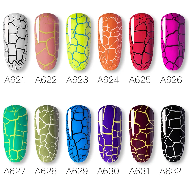 ROSALIND Crackle Gel Nail Polish of Nail Varnish Hybrid Crackle Color Base Manicure Set for UV Led Semi Permanent Base Top Coat