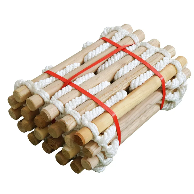 3M 5M Wooden Rope Ladder Home Lifeline Ladder Outdoor Round Nylon Soft Steps Escape Ladder Fire Rescue Home Climbing Rungs