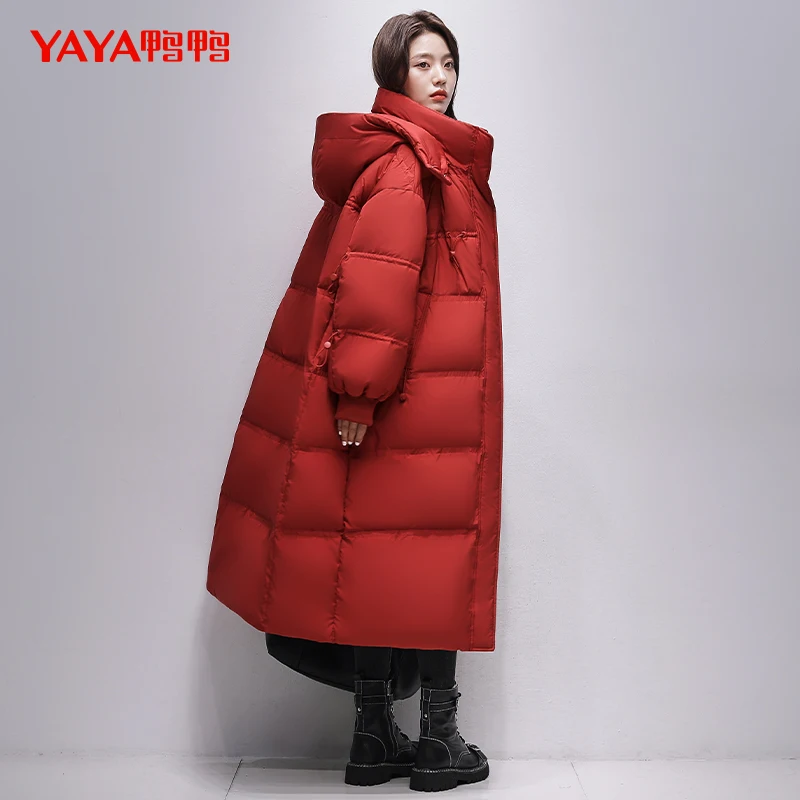 YAYA 2024 New Winter Women\'s Super Inclusive Extended Down Jacket Duck Liner Wide Waist Thicken Stand Collar Hooded Coat