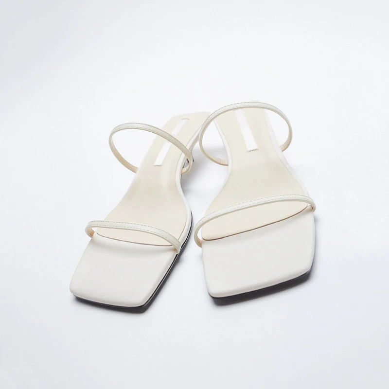 White Elegant Slippers Women Shoes Summer 2021thin Belt Mid Heel Spike Heels Sandals Comfortable Wear Sandalias Dress Shoe Slide